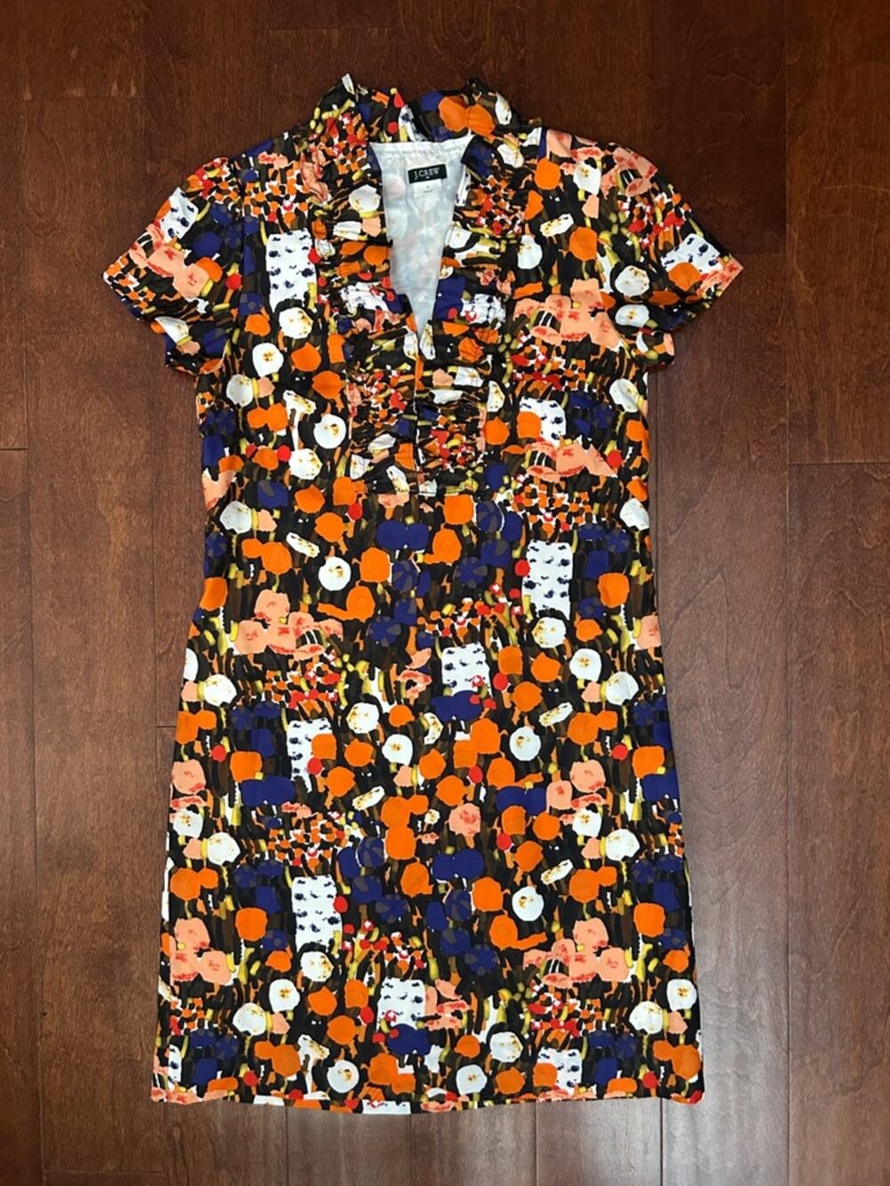 J. Crew Factory Retro Multicolor Abstract Floral 100% Silk Dress, Size 4